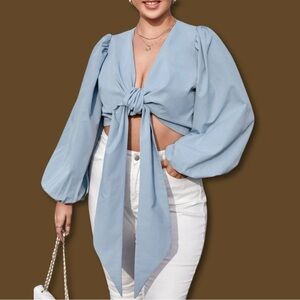 Light Blue Wrap Crop Top